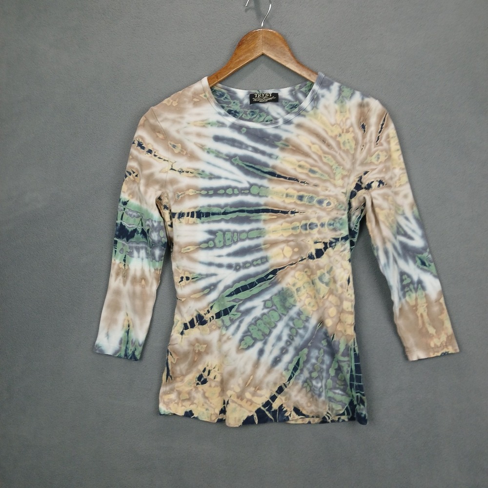Tryst By Matthew Shirt Womens Medium Multicolor Tie Dye Ribbed Knit Crew Neck